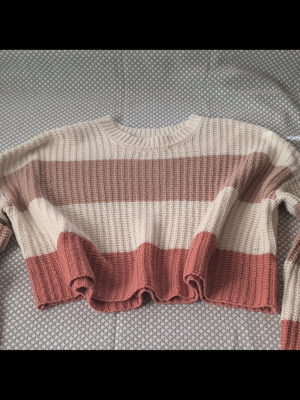 moon & madison Cream and Dusty Rose Striped Rib-Knit Cropped Sweater